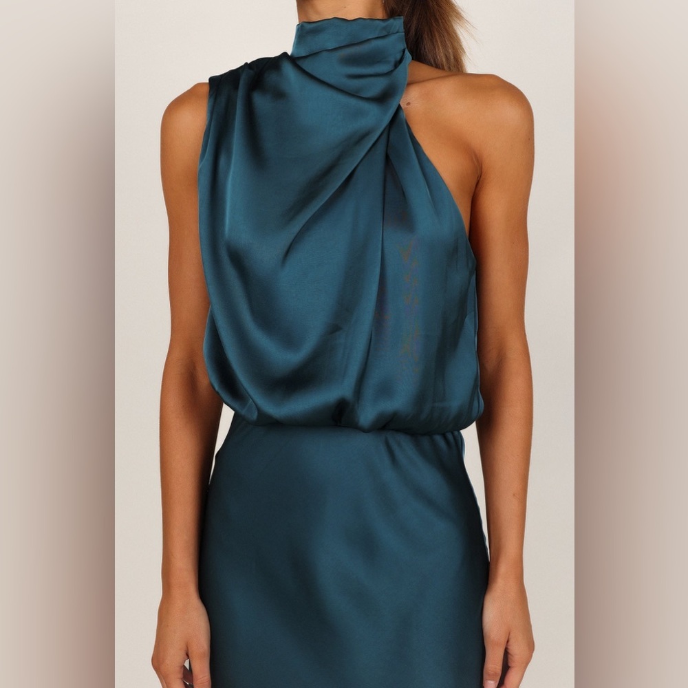 NEW Petal & Pup Anabelle Halter Neck Midi Teal Dress L - Picture 2 of 15